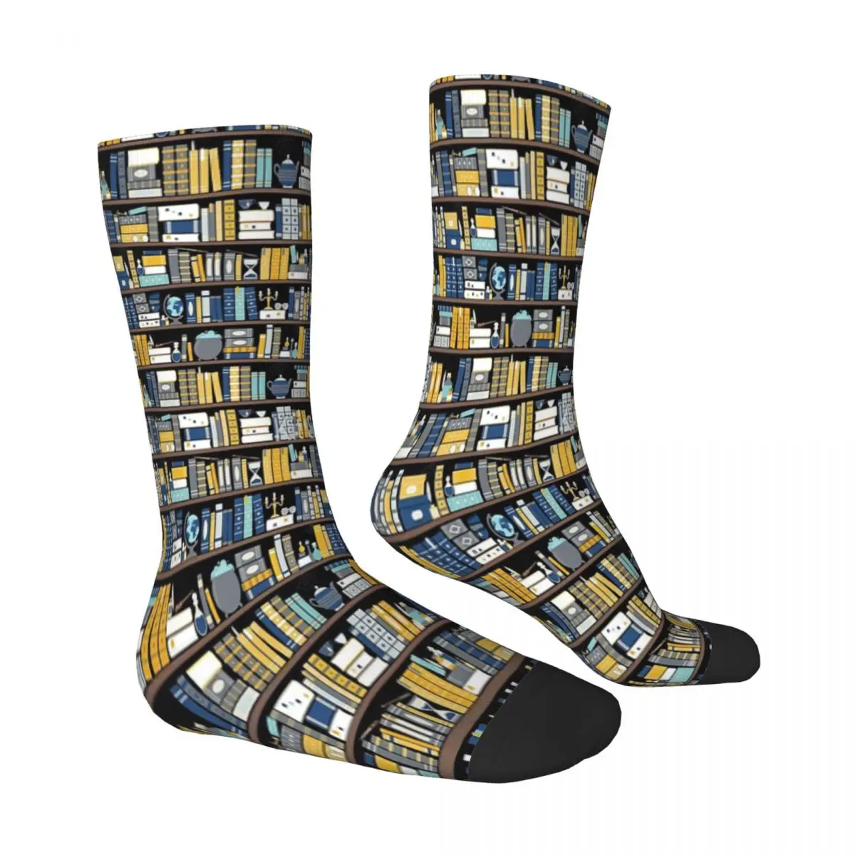 Bookcase Pattern - Blue Yellow Library Socks Fashion Trends Unisex Stockings 3D Printing Gifts Breathable Socks