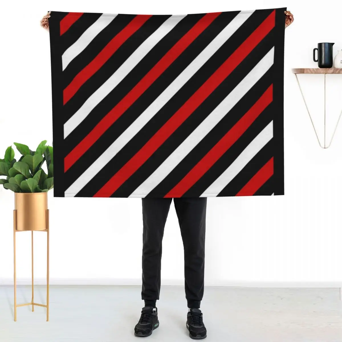 BLACK AND WHITE AND RED STRIPE FOR INTERESTING INTERIOR DECOR AND TREND CLOTHING STYLES Throw Blanket decorative Blankets