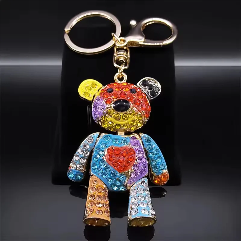 Kawai doce colorido cheio de cristal grande urso chaveiro liga strass moda saco acessórios chaveiro jóias presente por atacado