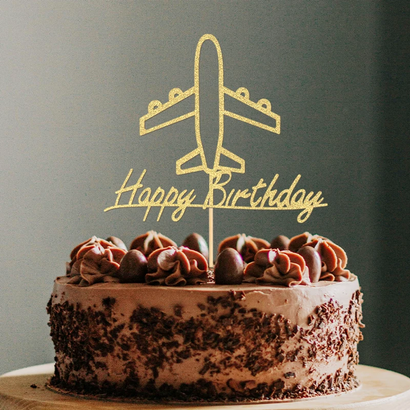 YOMDID Goldener Flugzeug-Kuchenaufsatz, glitzernder Kuchenaufsatz, Papier-Kuchendekoration, glitzernde Party-Kuchendekoration für Geburtstagsfeiern – Detail 9