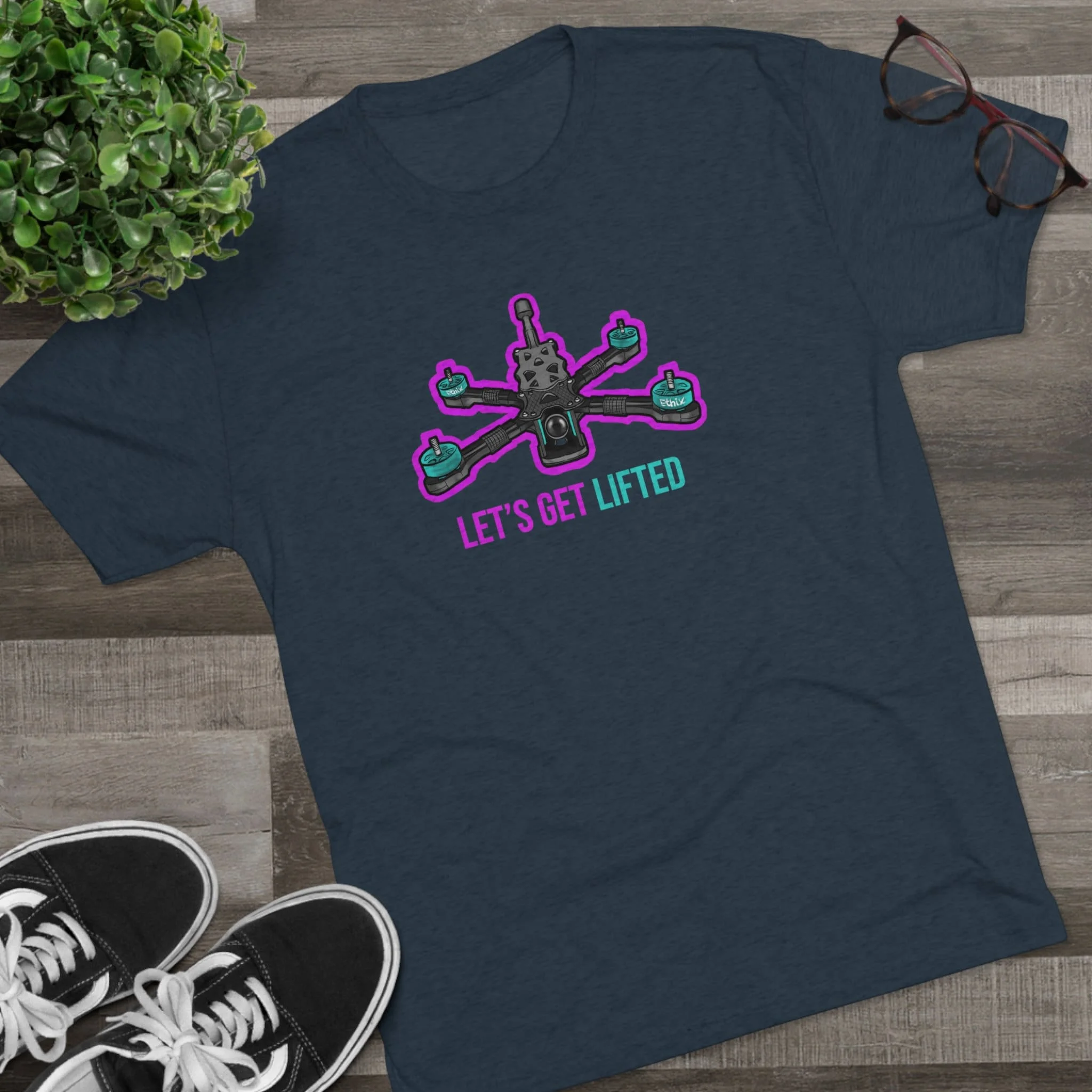 Let's Get Lifted, Unisex Tri-blend Crew Tee, FPV Hobby T-shirt, Quadcopter Drone Enthusiast Gift