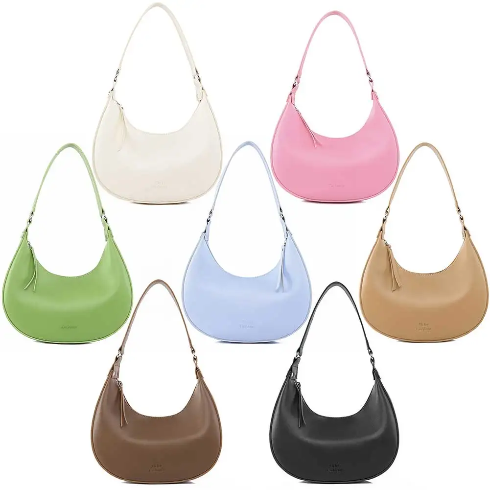 Bolsa de ombro monocromática PU para mulheres, bolsa axilas, bolsa com zíper, moda