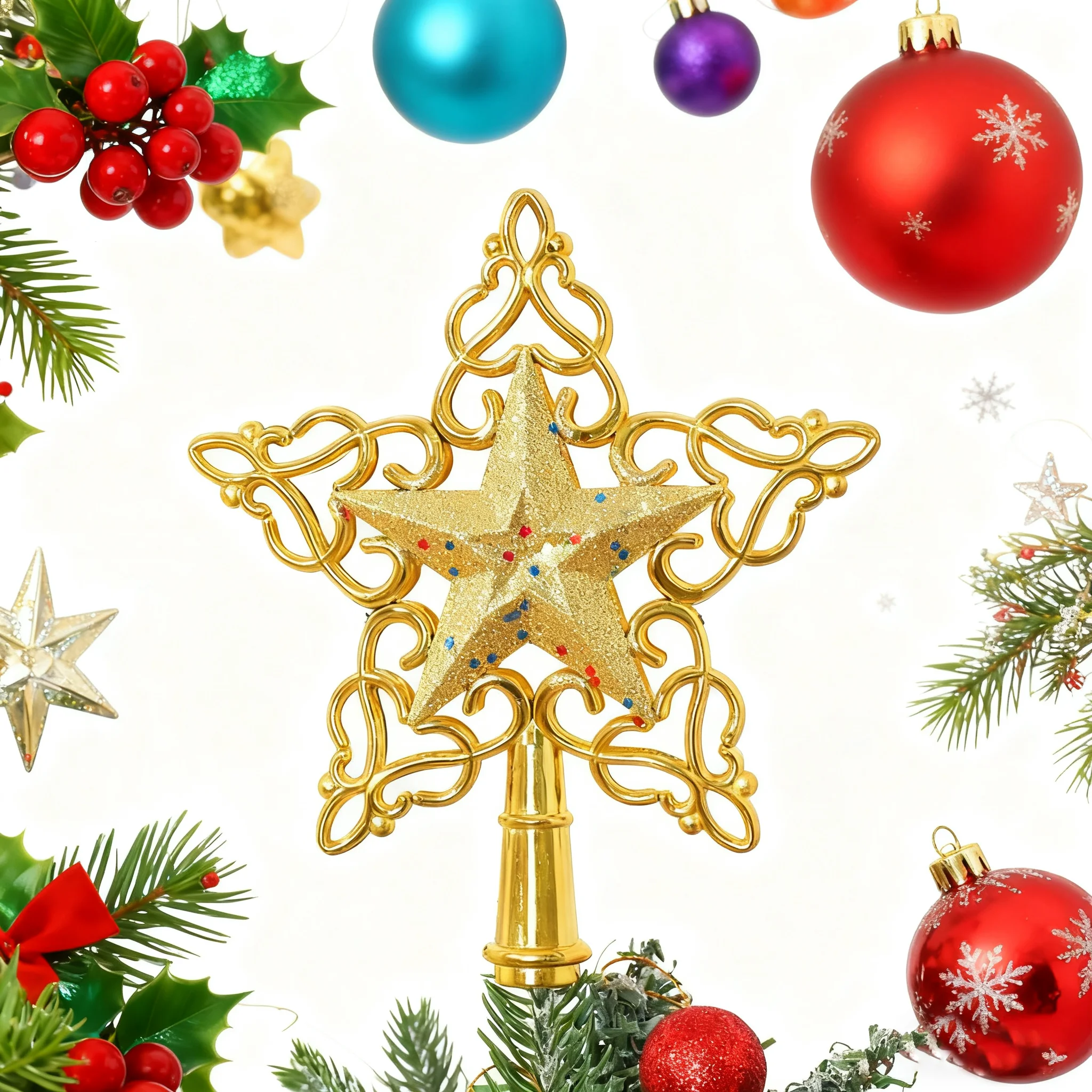 1 Stücke 17 CM Gold Stern Weihnachtsbaum Topper Dekoration Stern für Home Room Decor Weihnachten Party Ornamente Navidad Neue Jahr 2025 Geschenke