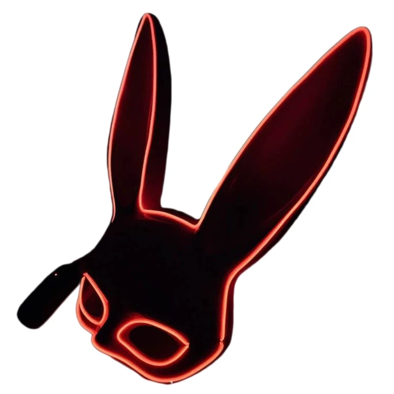 HXBA Glowing Long Ear Rabbit EL Wire Mask Cosplay Sexy Bunny Battery Powered Luminous LED Mask Party Decoration Mask Props