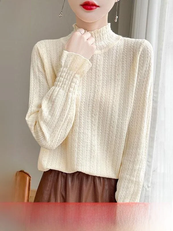 

Women's Knitted Wool Sweater Loose Fit Half High Collar Autumn Winter New Style Tassel Long Sleeve Warm Thermal Top