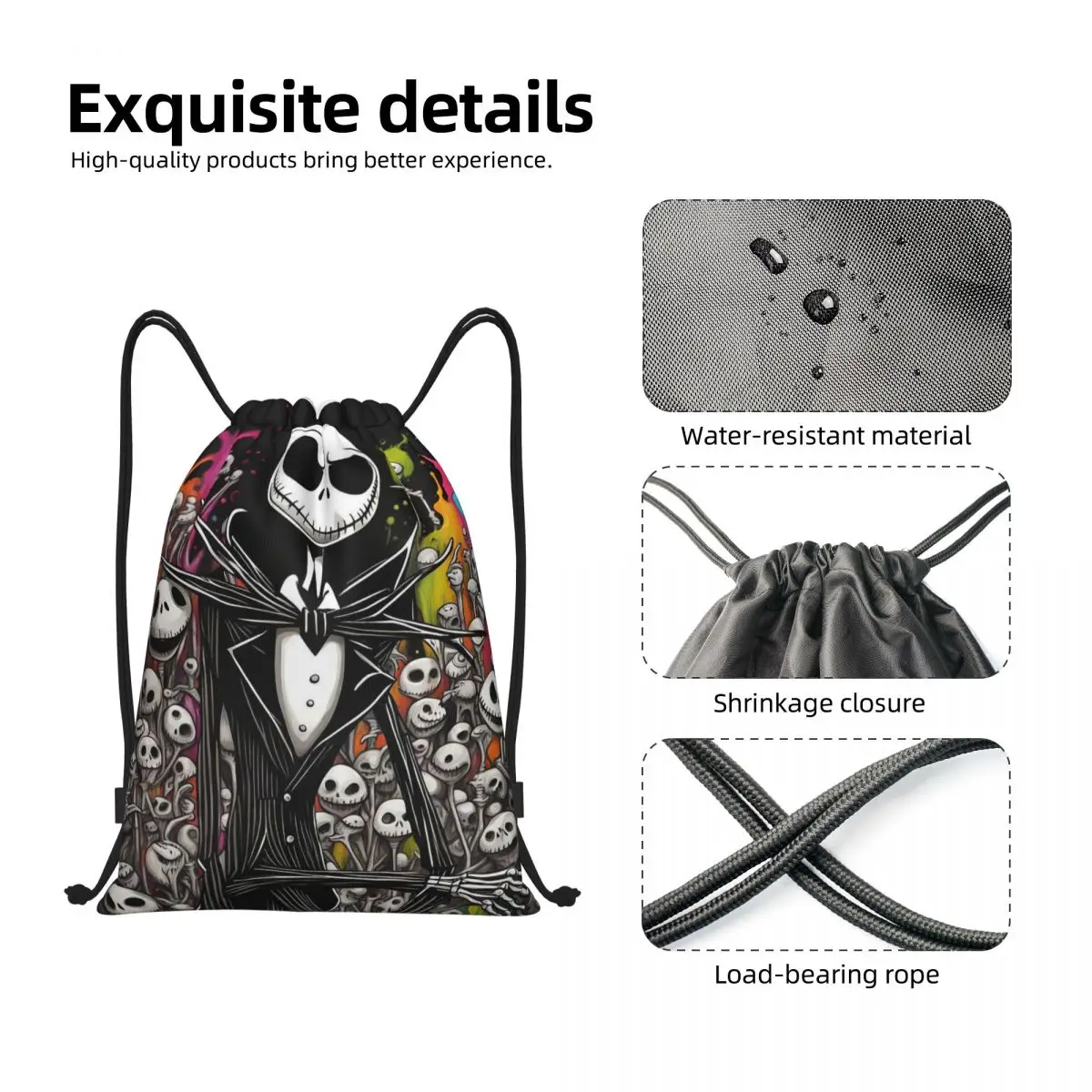 Custom Jack Skelington Drawstring Backpack Bags Lightweight The Nightmare Before Christmas Gym Sports Sackpack Sacks for Yoga