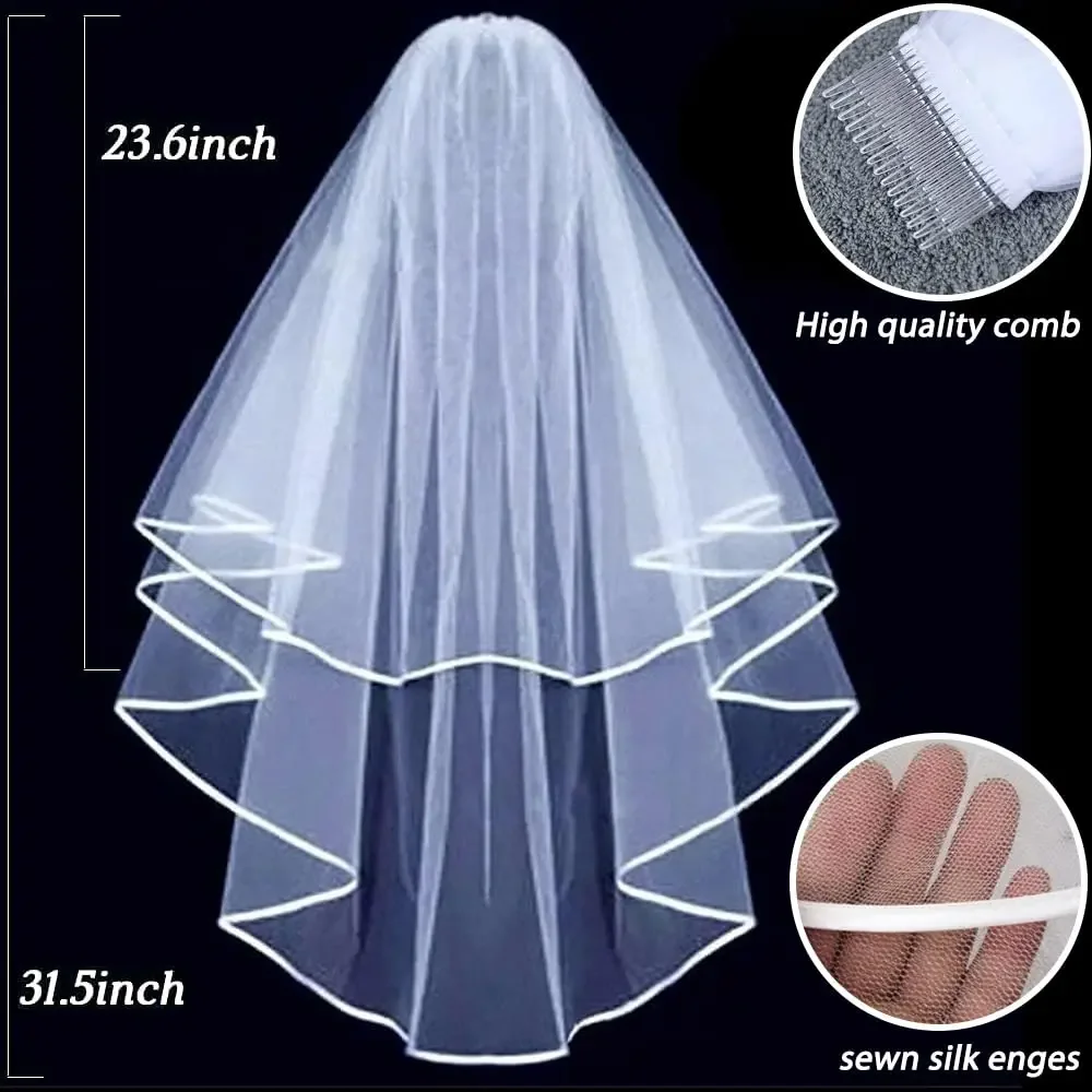 Bridal Veil Wedding Vails Women's Simple Short Wedding Veils White Ivory Tulle with Comb for Brides Shower Bachelorette