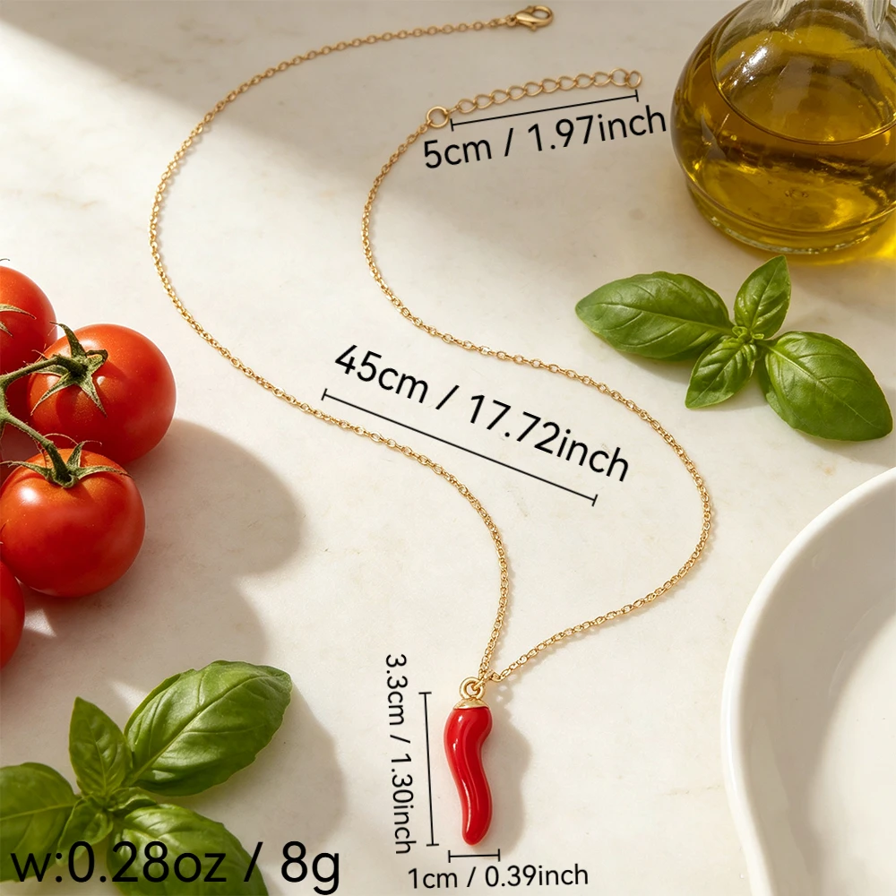 Glossy Solid Three-Dimensional Red Pepper Pendant Necklace, Oil-Drip Red Pepper Design Fine Chain Clavicle Chain, Everyday Style Accessory