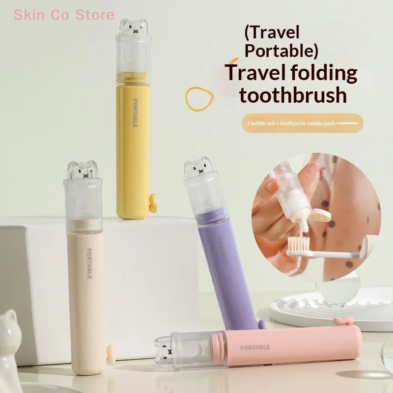 [CO]1Pcs - Convenient Toothbrush Travel Container 2-in-1 Folding Toothbrush Set - Small And Convenient - Essential For Business
