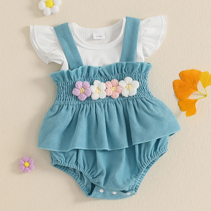 

Adorable Toddler Girl Summer Clothing Set with Cute Ruffle Sleeve Top and Floral Suspender Shorts - 2 Piece Outfit for Your