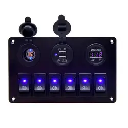 12 24V 6 Gang Car Boat Circuit Board Voltage Display Switch Control Panel Switch Panel Waterproof Switch Panel