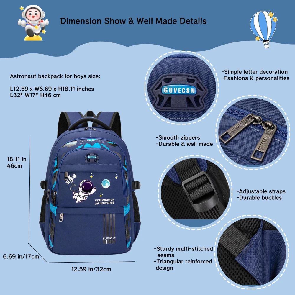 Kid Backpack 2-16Year Children School Bags for Boys Astronaut School Backpack Waterproof Primary Boy Book Bag Mochila Infantil