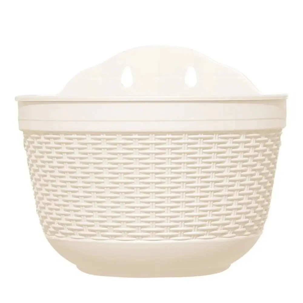 Wall-Mounted Imitation Rattan Plant Pot Plastic Resin Hanging Design Planting Pot Basket Semi-Circular Storage Basket