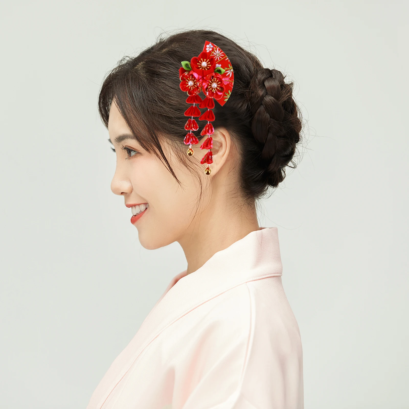 

Tassel Bell Hair Accessories Decoration Headdress Clips Kids Girls Japanese Style Hairpin Fan Shape Wedding Travel Everyday Use