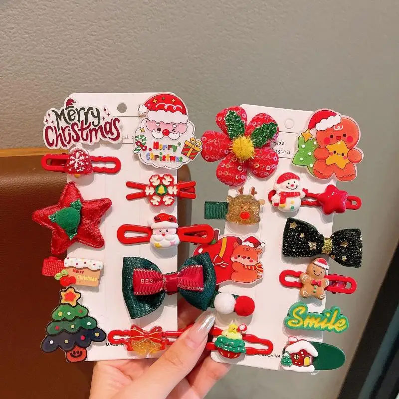 Juego de pinzas para el pelo navideñas para niños: horquillas de Papá Noel, árbol y copo de nieve, accesorios festivos para el cabello para niños con embalaje listo para regalo