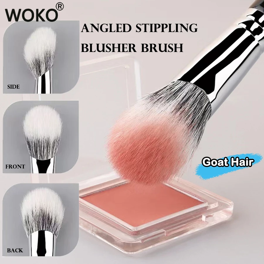 Stippling Blush Brush Goat Hair Powder Blusher Brush Angled Fingertip Blush Makeup Brushes Side Face Grooming Blush Makeup Tool