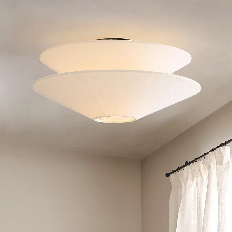 French medieval cream style ceiling light fabric ceiling lamp for Bedroom Living Room restaurant art White round ceiling light