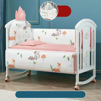 소나무 건설 아기 어린이 침대, 다기능 신생아 BB 요람 침대는 큰 침대를 접합할 수 있습니다