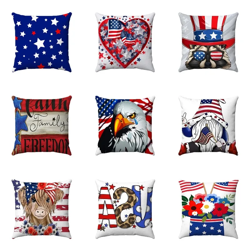 Independence Day Stars and Stripes Digital printing short plush pillow covers for car sofa office cushion cover home goods