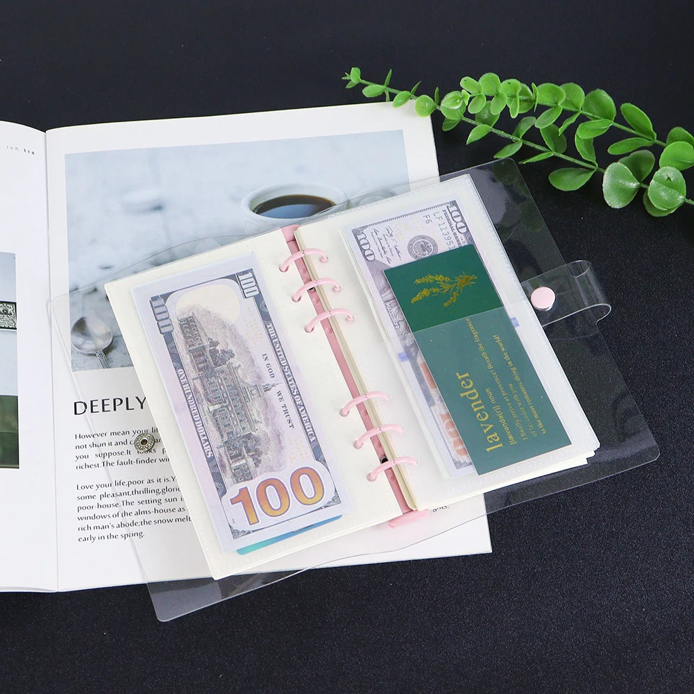 A6 الأرجواني شفافة فضفاضة ورقة PP حقيبة الإيصالات النقدية حقيبة التخزين تخطيط الميزانية المالية الخاصة الإبداعية مكتب القرطاسية #3