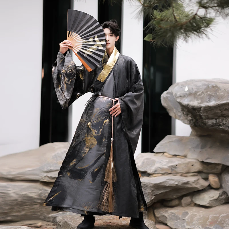 Chinese Ming Dynasty Robe National Hanfu Black Gold Ancient China Costume Hanfu Men Clothing Traditional Robe Stage Cosplay