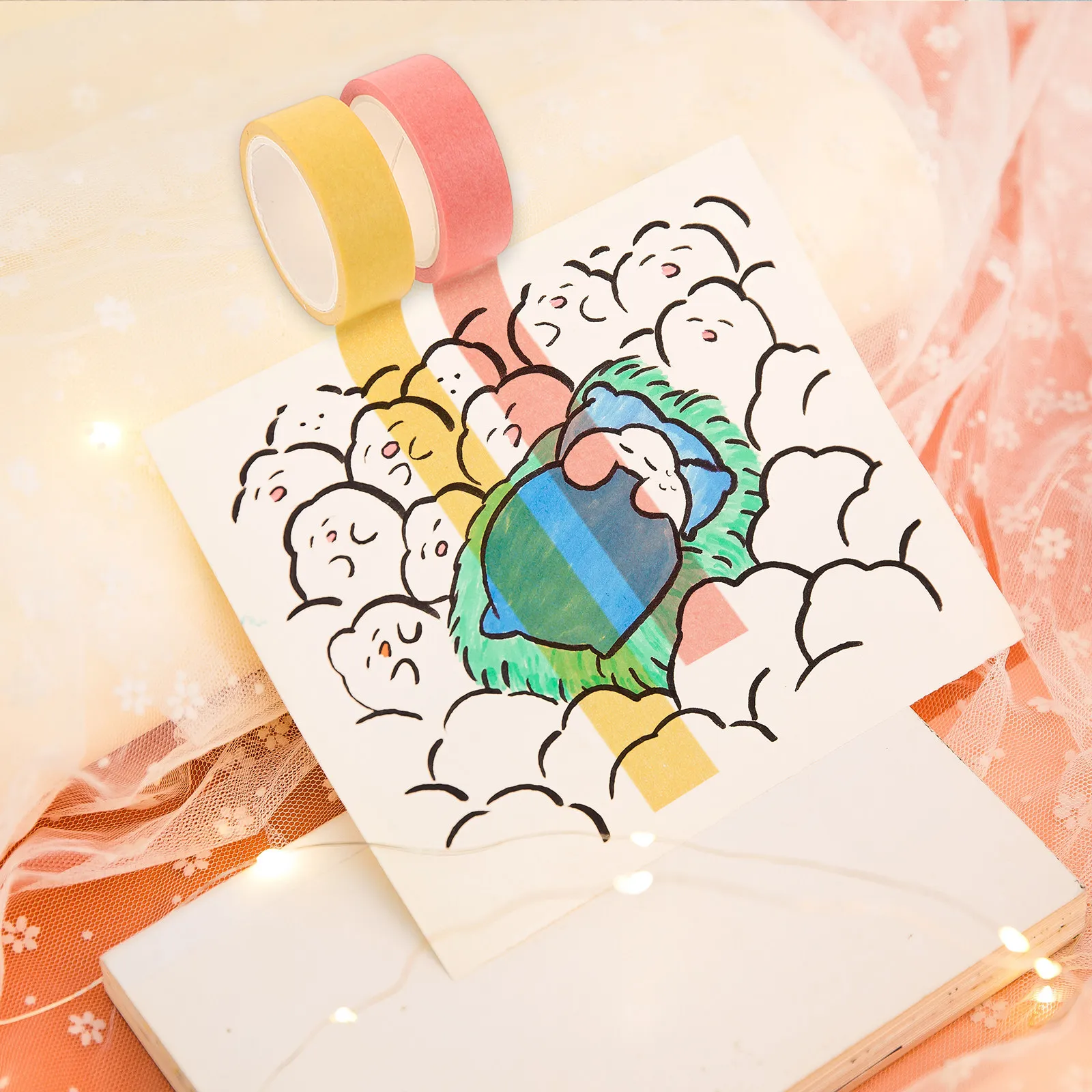 2 Rolls Thin Aesthetic Washi Tape Kawaii Decorative Adhesive Tape for Scrapbooking DIY Crafts Stationery Calendar Cards Photo