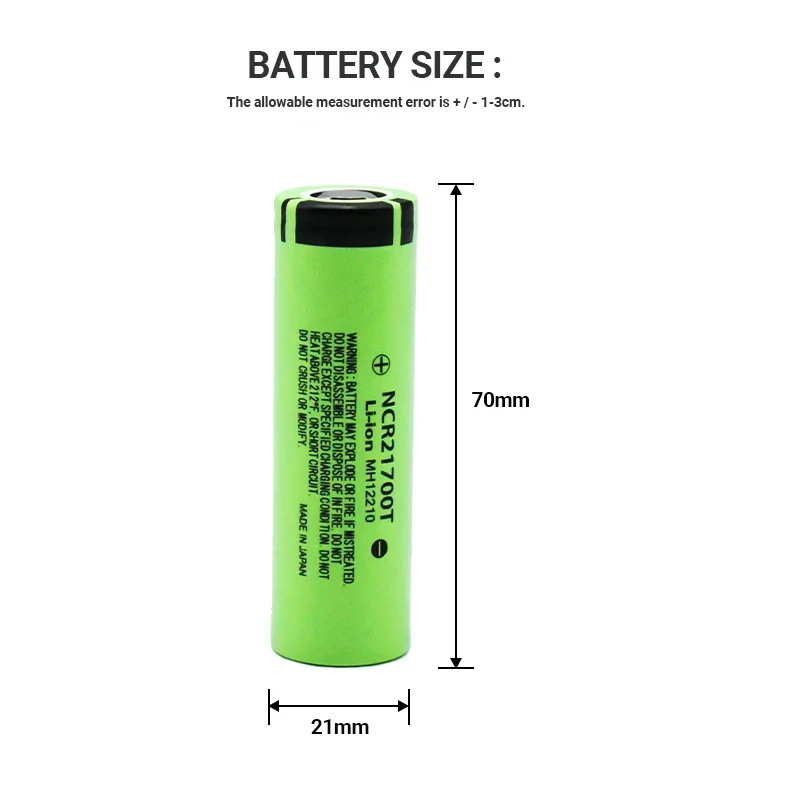 Original Panasonic NCR21700T 21700 4800mah 3.7V High Capacity Lithium Rechargeable Batteries Cell For Flashlight Power Bank Toys