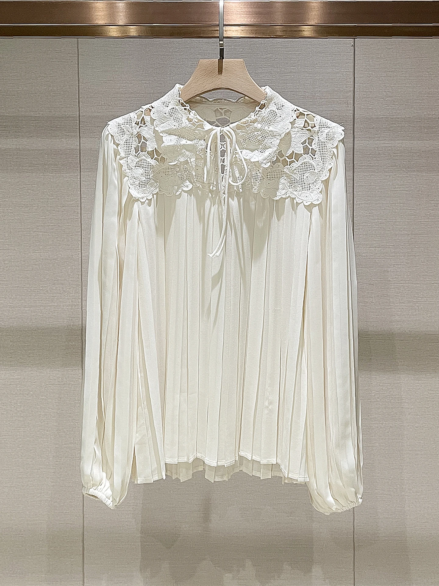 

Женская блузка Ele Commuter Sle с плиссированным воротником и вырезами, с узлом, роскошная модная новинка весенней коллекции, бежевый цвет