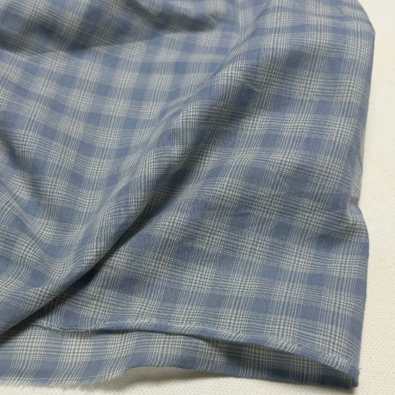 100% Cotton Yarn Dyed Plaid Fabric Misty Blue Lightweight Sheer Soft Breathable Summer for Shirt Dress Cardigan DIY Sewing