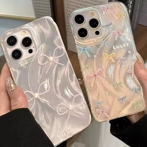 Colorful Bow Cute Butterfly Silver Laser Print Case for Samsung S24 S20 FE S25 Ultra S22 S23 S24 Plus A15 A55 5G A35 A06 Cover