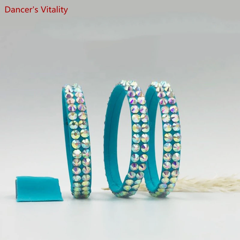 Pulsera de baile latino para adultos y niños, pulsera de rendimiento de competición de baile, accesorios de salón de vientre de diamante de doble