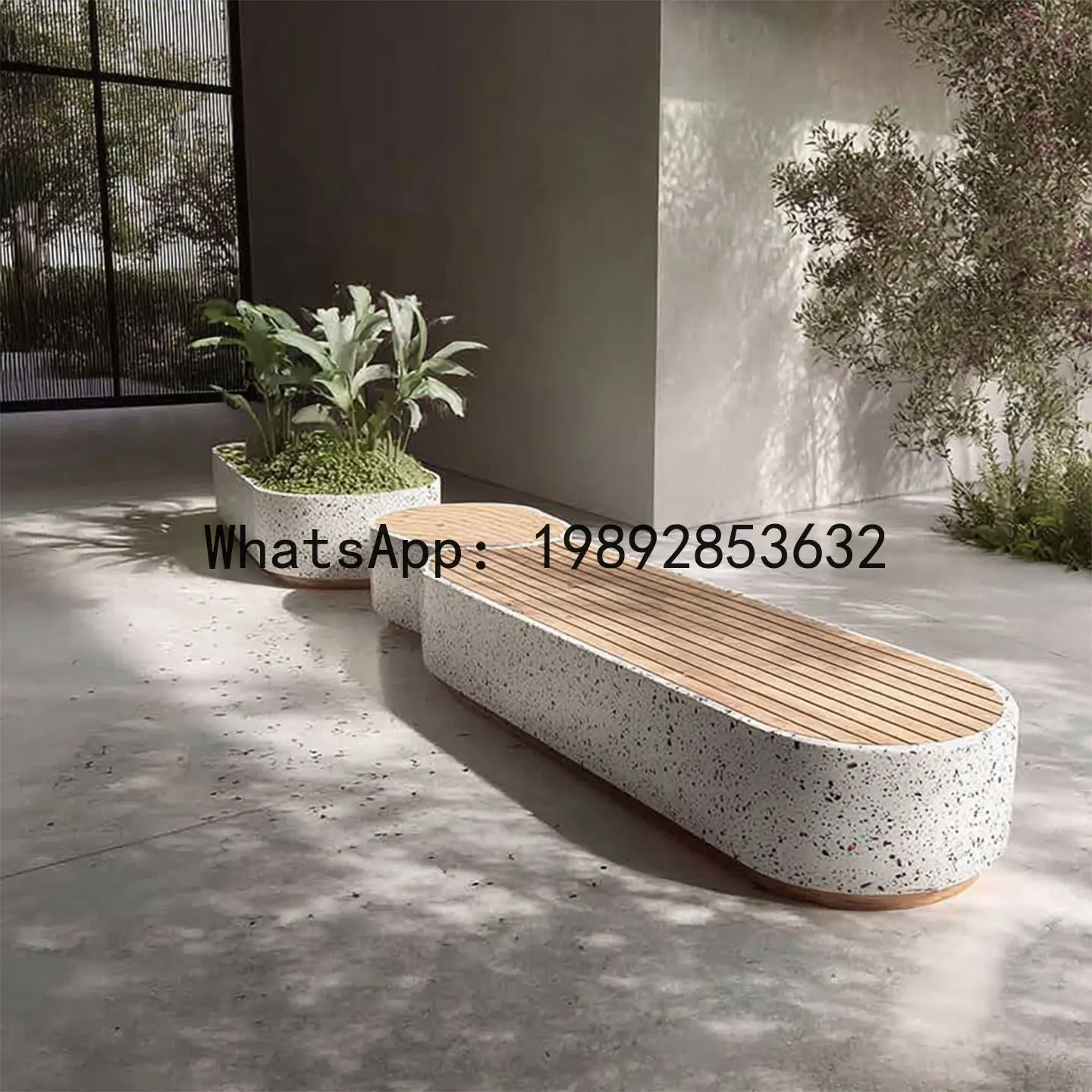 LYY Imitation Terrazzo Commercial Street Stainless Bench Outdoor Seating Courtyard Community Park Rest Leisure Seat Combination