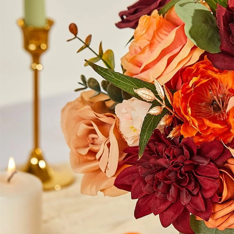 Orange Rose Artificial Flower Combination Box, Bridal Bouquet, Outdoor/Indoor DIY Decorations, Festival Decorative Flowers