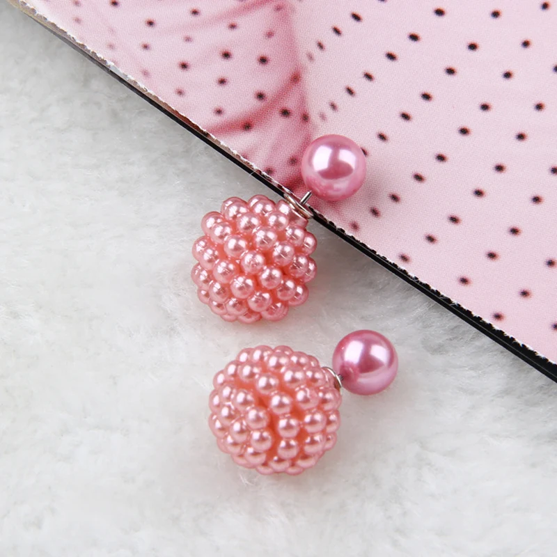 11 Colors Brand Double Side Imitation Pearl Fashion Earring Trendy Cute Charm Pearl Statement Ball Stud Earrings For Women