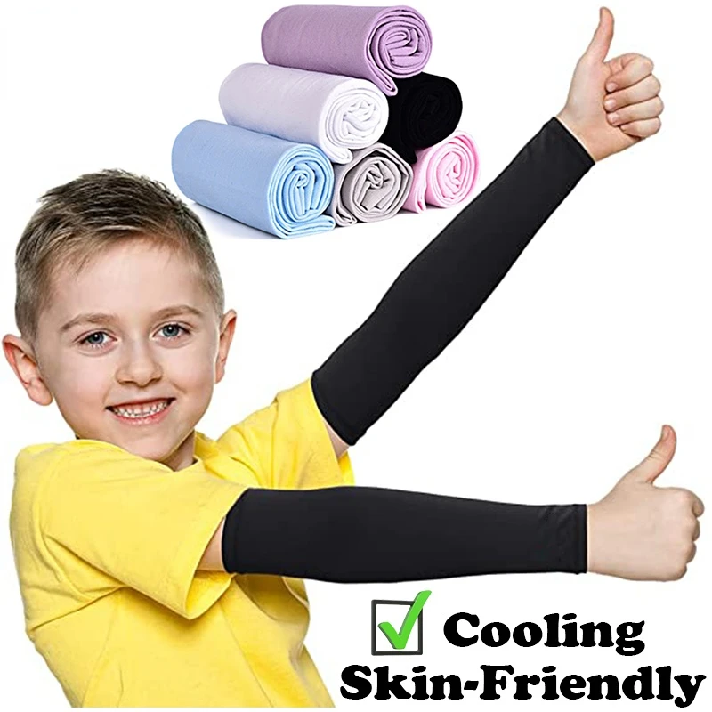 4-12 Years  Kids Arm Sleeves Summer Cooling Ice Sports Sun UV Protection Long Arm Cover Girls Boys Elastic Cycling Beach Sleeve