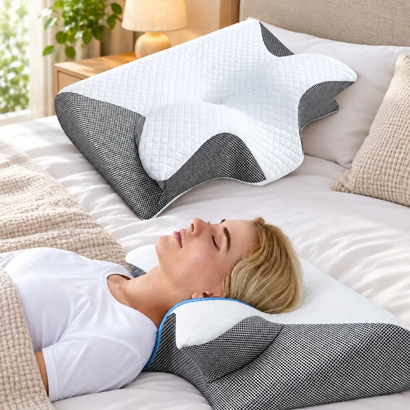 Ergonomic Cervical Support Pillow with Slow-Rebound Memory Foam for Restful Sleep and Neck Comfort
