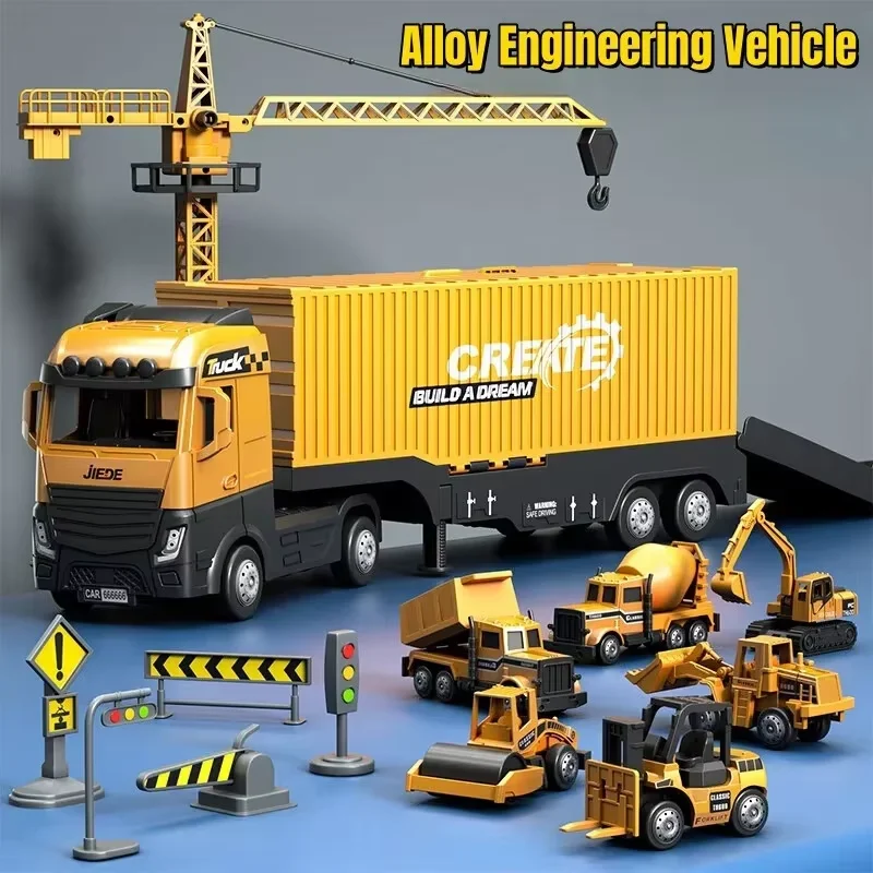 

Alloy Engineering Bulldozer Tower Crane Construction Truck Kids Excavator Vehicles Cars Toys Set Construction Cars Model for Boy