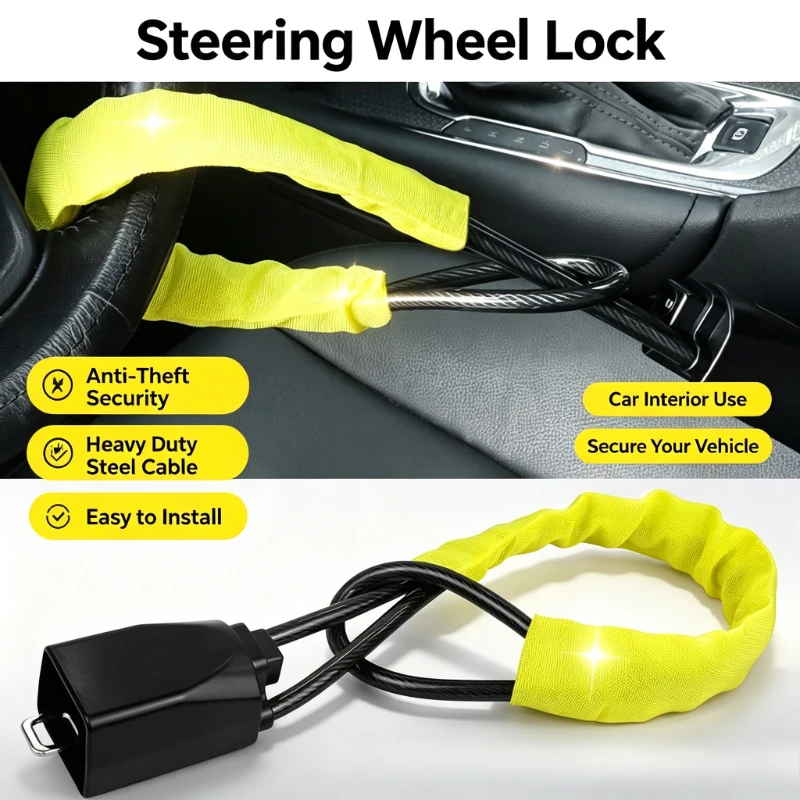 Vehicle Steering Wheel Anti Theft Lock Hot Selling Steel Cable Safety Buckle Lock Durable Easy Install Car Security Lock