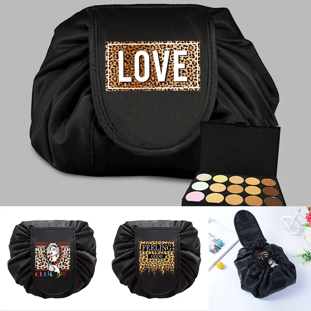Leopard Print Drawstring Cosmetic Bag Travel Storage Portable Makeup Bag Organizer New Female Make Up Pouch Toiletry Beauty Case
