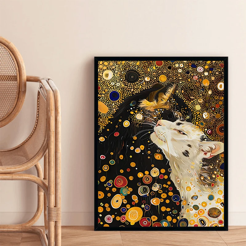Canvas Painting Gustav Klimt Poster Cats Kissing Print Two Cats Hugging Wall Art Picture For Living Room Cuadros Home Wall Decor
