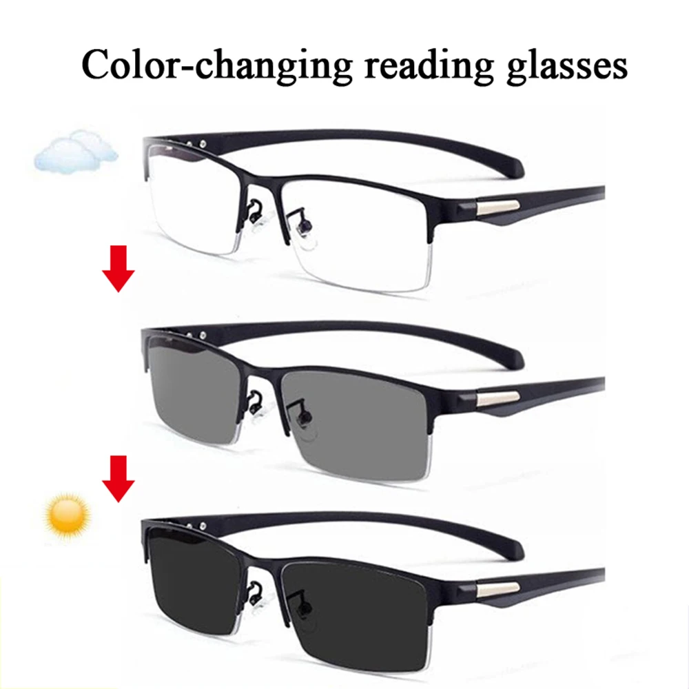 Business Reading Glasses Color Changing Reading Glasses For Both Near And Far Use Anti-Blue Light Smart Zoom Glasses Metal Frame