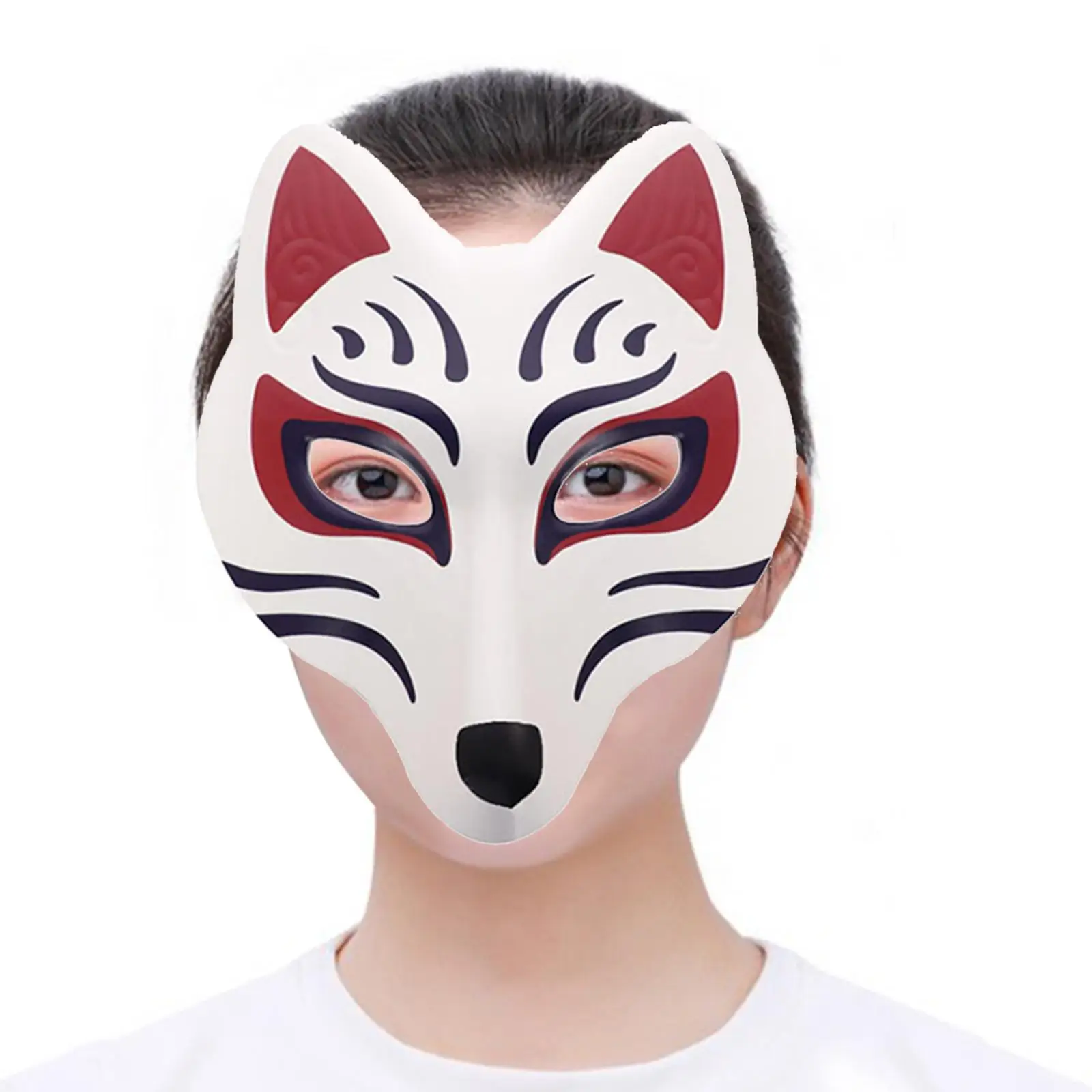 قناع أنيمي الثعلب التنكري قناع الكرة التنكرية مع حزام مطاط أقنعة ثعلب كابوكي اليابانية للمهرجانات وحفلات الهالوين