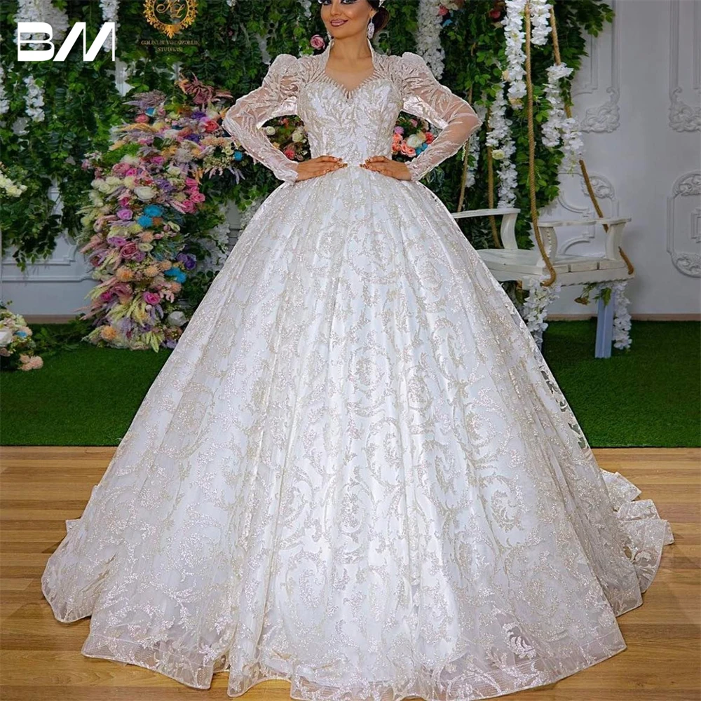 

Arabic Luxury White Wedding Dresses For Women 2024 Long Puff Sleeve Bride Dress Sweetheart Bridal Gown Vestidos De Novia