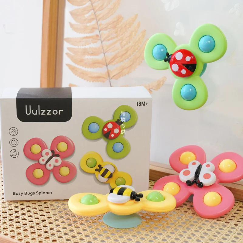 Baby Sucker Fidget Spinning Toys Dining Table Bathroom Window Travel Fun Spinner Toy 3 PCS Infant Sensory Stress Reliever Gift