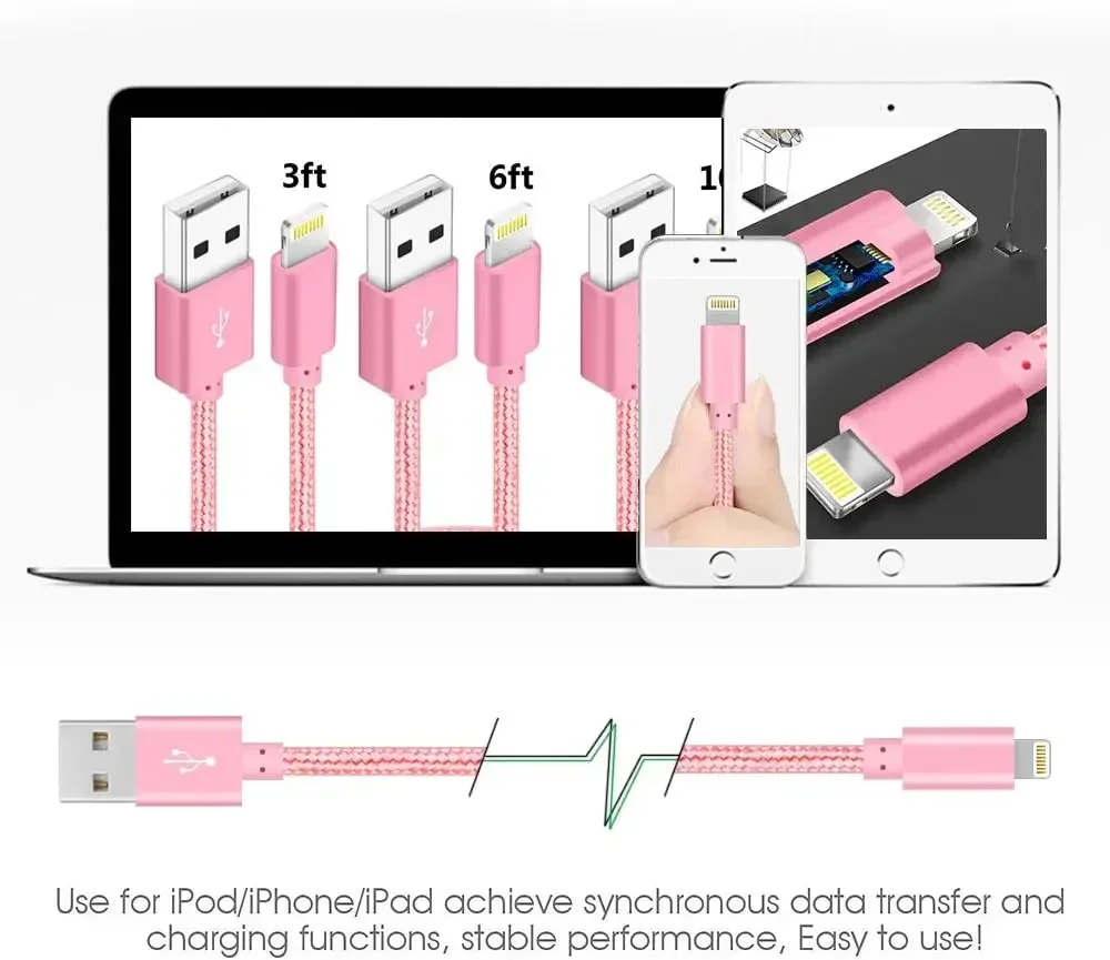 4 PCS (3ft 6ft 6ft 10ft) MFi Fast Charging Cable Set for iphone 6