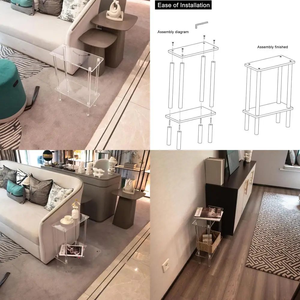 

Компактный акриловый приставной столик, идеально подходит для небольших помещений, подходит для различных комнат, простая сборка, 15,7 длина x 7 ширина x 22,3 высота (дюймы)