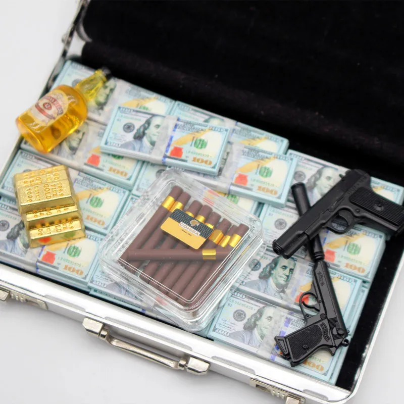 1 Set 1/6 Mini simulazione in miniatura Goldbars Cash Box pistola modello di pistola giocattoli per bambole bambole Action Figure accessori per casa