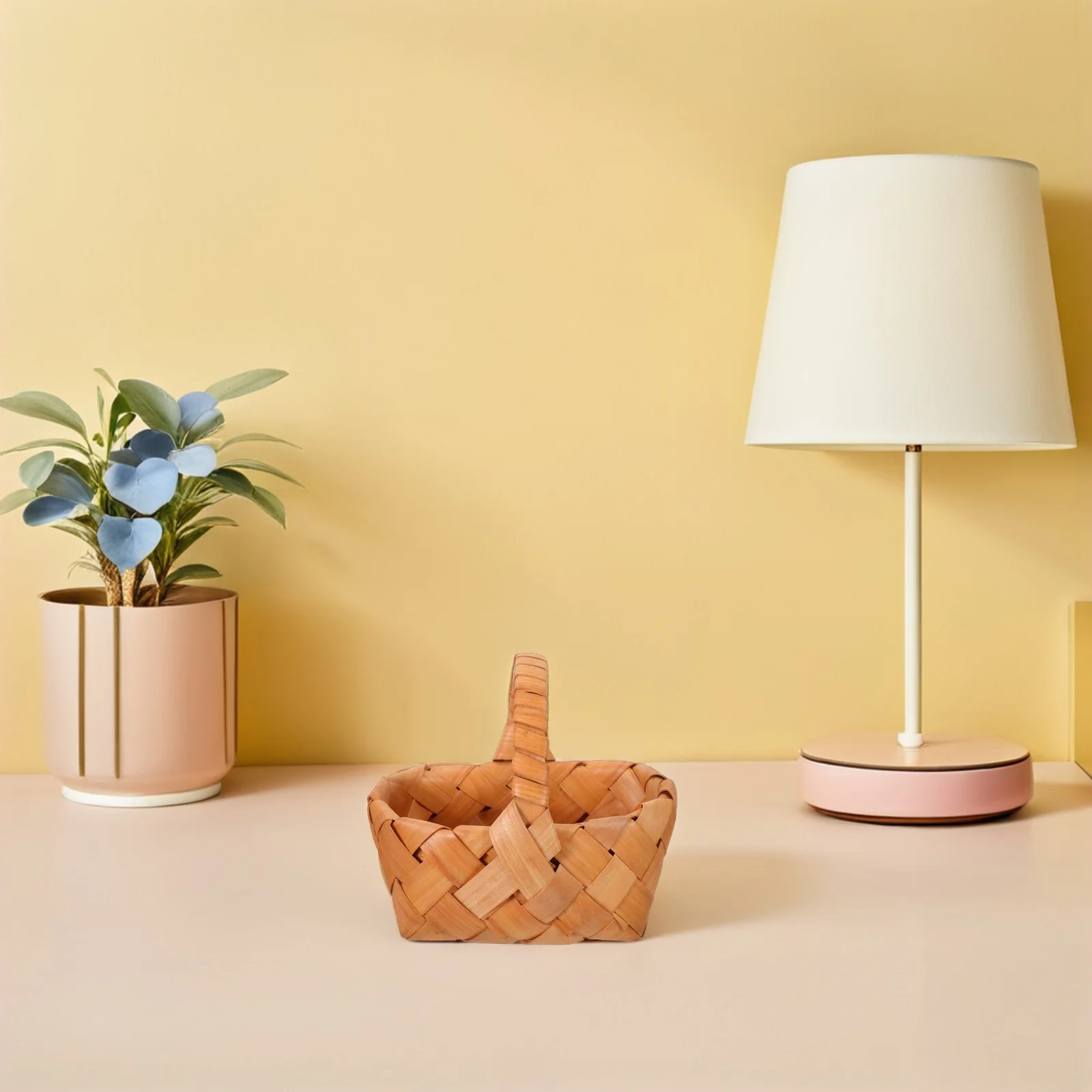 4 قطعة سلال منسوجة صغيرة مع مقابض حصاد صغير لصالح حفلات الزفاف ديكور نزهة سلة التخزين رقاقة الخشب