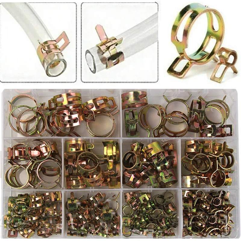 

165PCS 6mm -22mm Hose Clamps Car Truck Spring Clips Fuel Oil Water Hose Clip Pipe Tube Clamp Fastener Assortment Kit