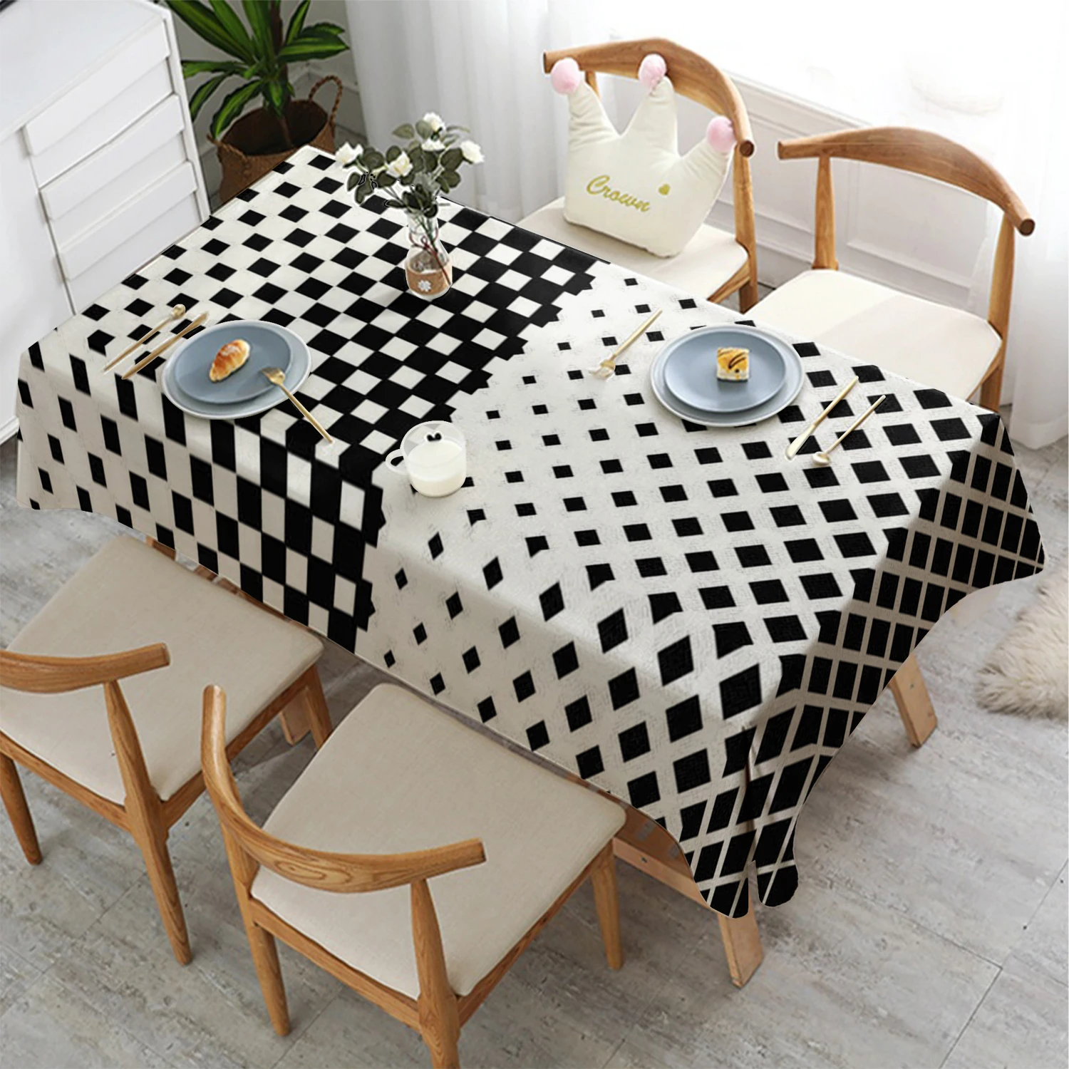 Checkered Pattern Tablecloth Restaurant Kitchen Tablecloth Living Room Home Decoration Rectangular Party Decoration